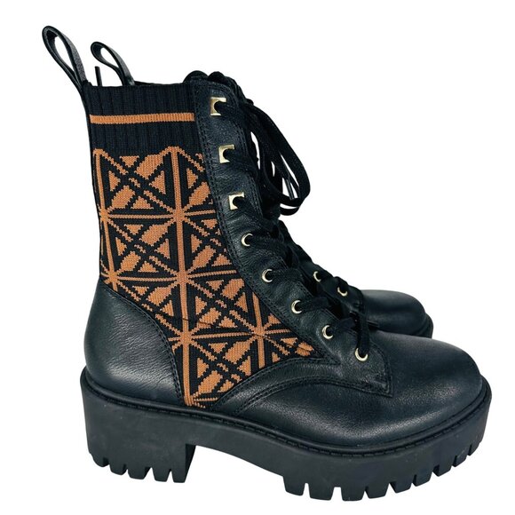 Antonio Melani Womens Black Brown Dempsey Leather Fabric Lace Up Combat Boots 6M - Picture 4 of 11